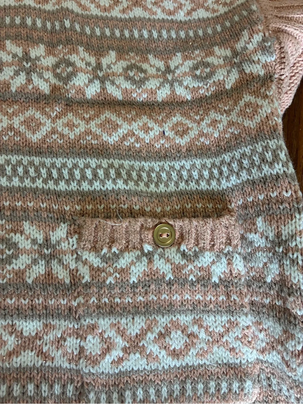 Girls' Pink Fair Isle Turtleneck Sweater Coat